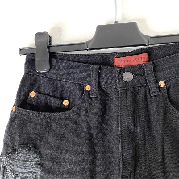 Black Ripped Jean Mom Shorts - Picture 2 of 8